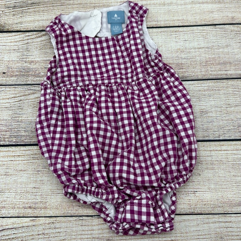Baby Gap Purple and White Gingham Romper Size 0-3 Months